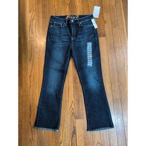 NWT Seven 7 Womens Mid Rise Crop Capri Fray hem Jean Size 4 Dark Wash Stretch